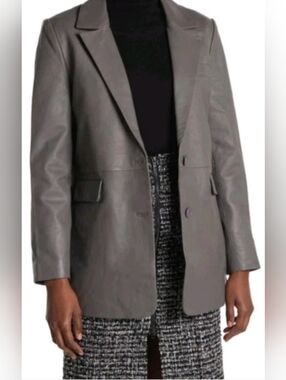 WALTER BAKER Kiki Single Breasted Leather Blazer Jacket Gray Size S Org $698